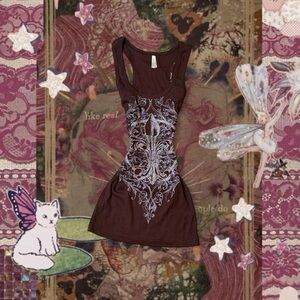 Vintage Y2K Deadstock Grunge Bedazzled Fleur de Lis Angel Wings Tank Top